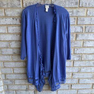 Chico's 3/4 Sleeve Open Front Linen Blend Cardigan Sweater  Womens Size 2 (L).